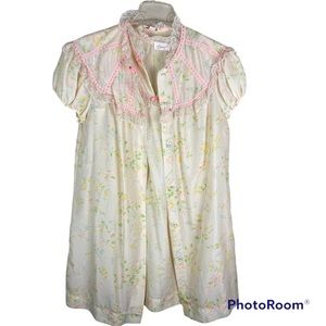 Vintage 50s Barbizon floral watercolor nylon nightgown and matching robe set